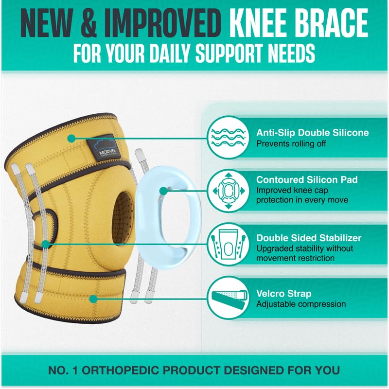 Image of Modvel ELITE Knee Brace for Men & Women - Patella Gel Pads & Side Stabilizers for ACL, Meniscus Tear, Arthritis & Injury Recovery - Maximum Support for Running, Sports & Joint Pain Relief