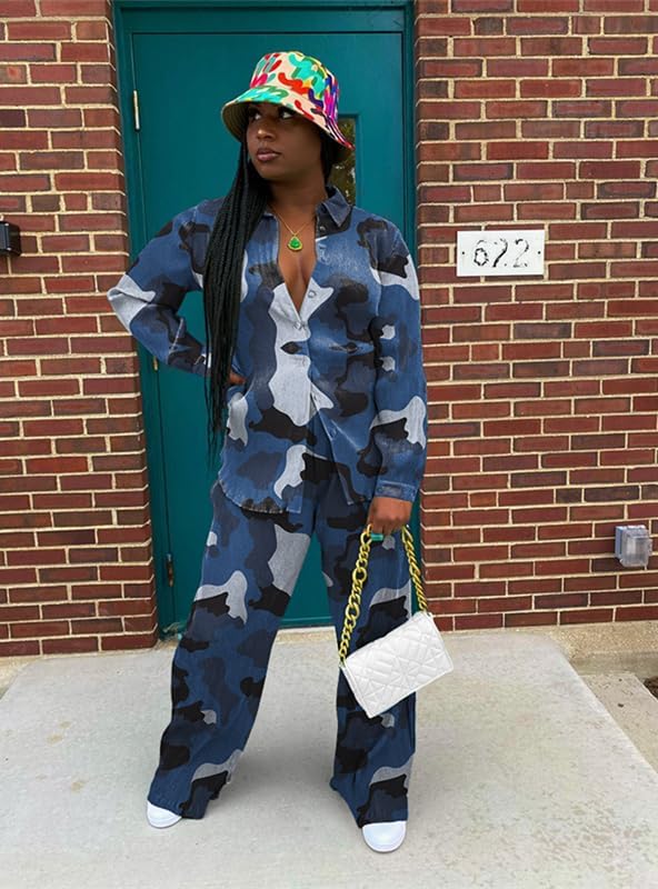 kaimimei Casual 2 Piece Outfit for Women - Linen Long Sleeve Button Down Shirt + Flare Pleated Wide Leg Pants Sets Streetwear - Image 4