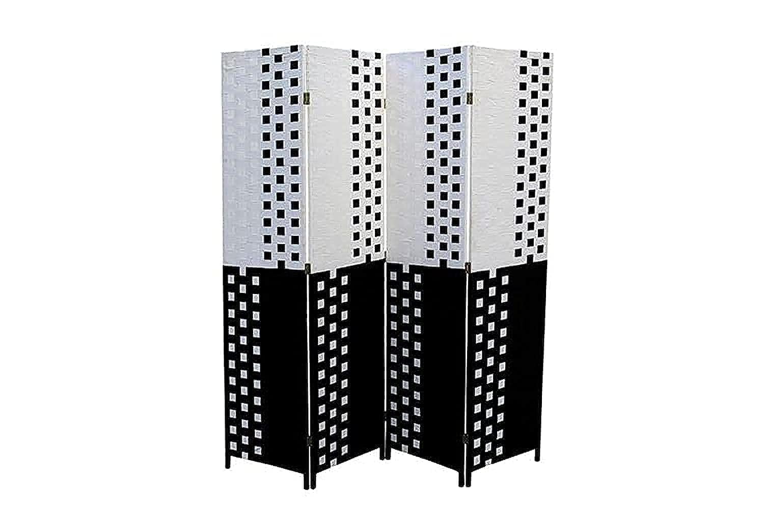 Karnak 4-Panel Room Dividers and Folding Privacy Screens Partition Walls for Bedroom Rattan Screen Divider Portable Freestanding Privacy Wall (White & Black)