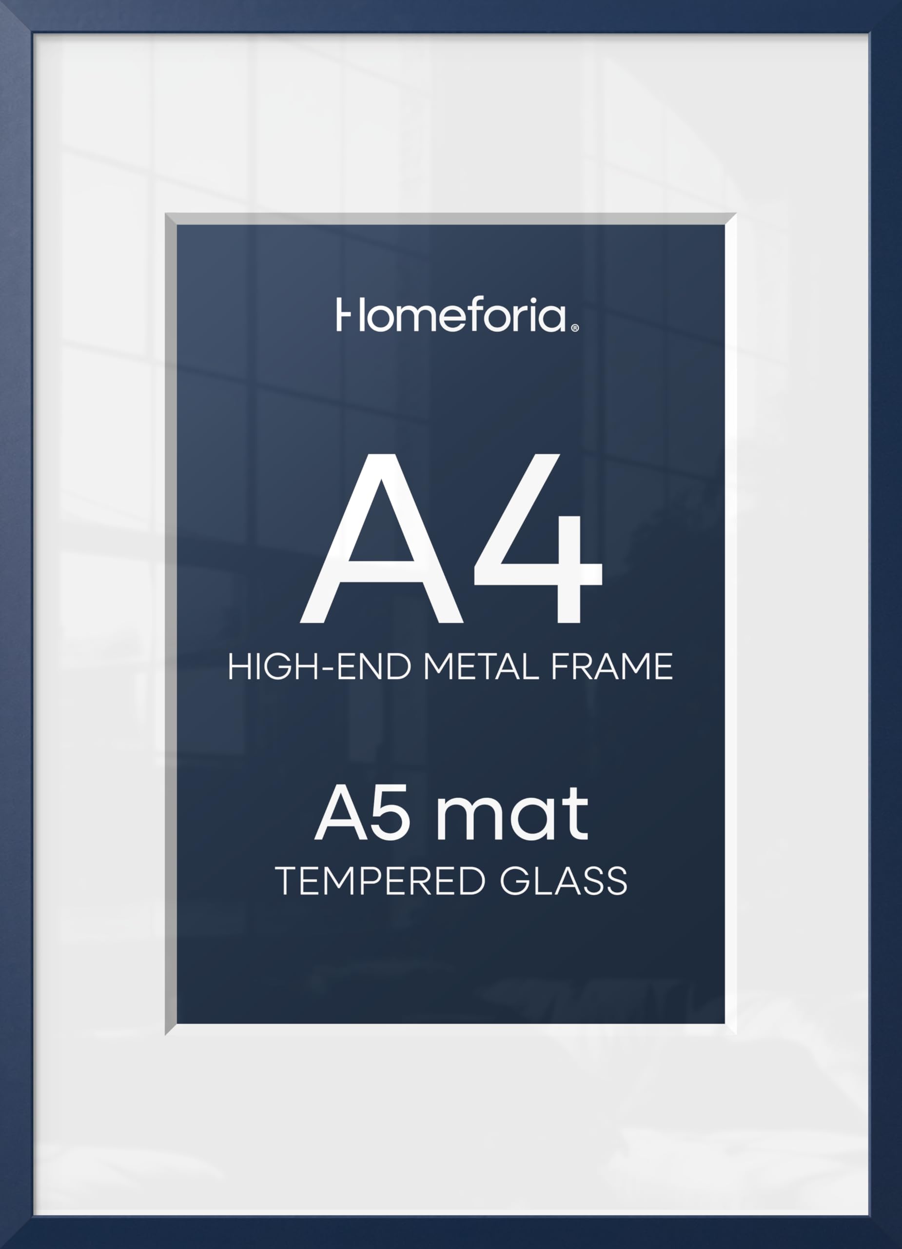 Homeforia A4 Blue Picture Frame, High-End Metal, A5 Mat, Glass | High End Aluminum, Tempered Glass, Acid-Free A5 Removable Mat, A4 Edge-to-Edge Display, Wall Kit, Set Of 1