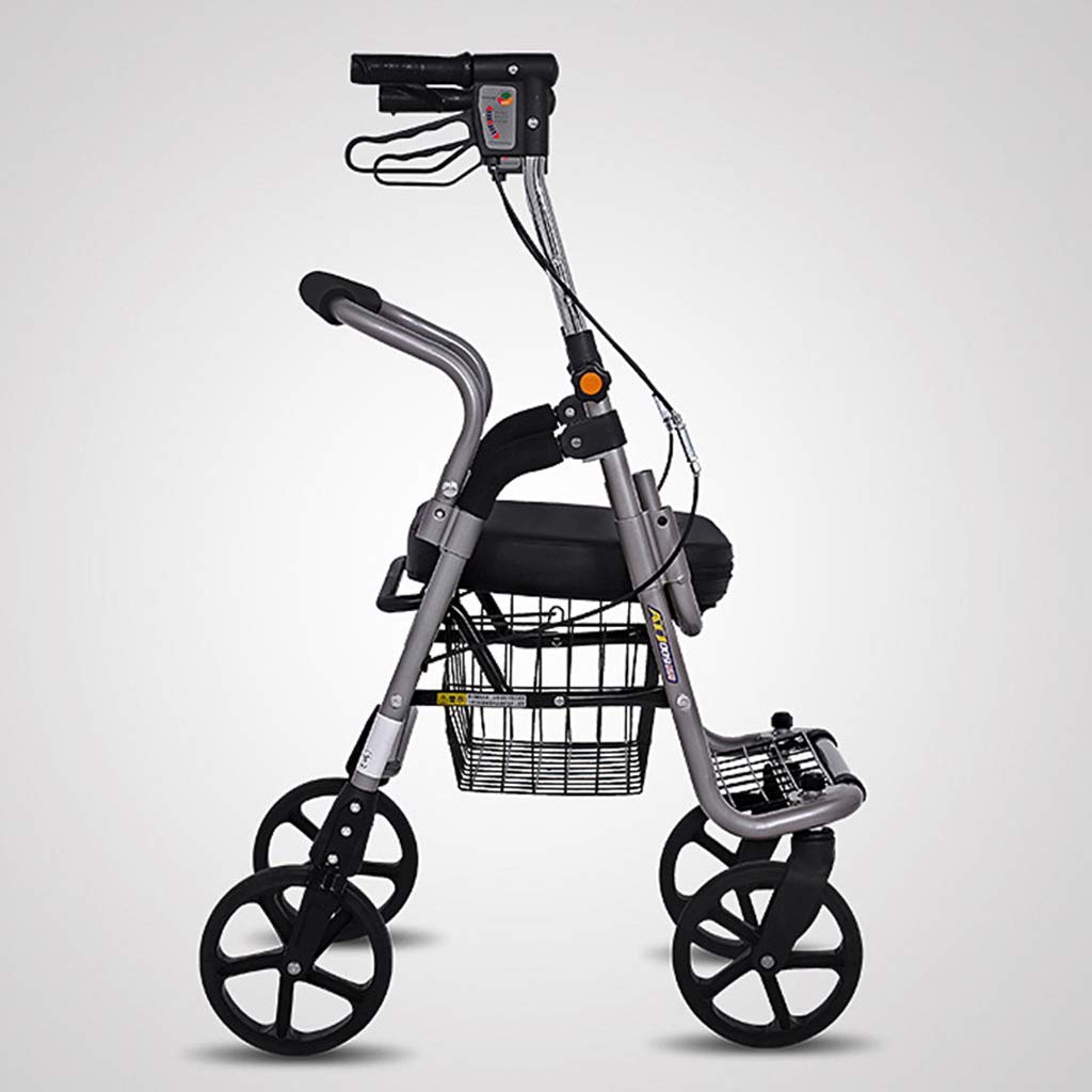 Andadores para Personas Mayores con Asiento Plegable y 4 Ruedas, Andador con Andador con Asiento y Ruedas, y Silla de Transporte (aleación de Aluminio) Interesante