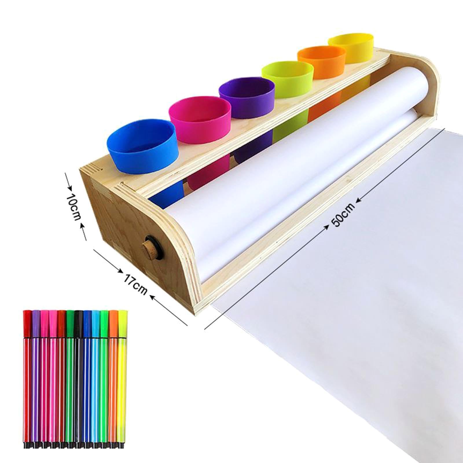 dijiusidy Porta rotolo di carta da disegno per bambini in legno leggero, | montare e con funzionalità di organizzazione, dispenser per rotoli di carta da regalo, per dipingere decorazioni da parete