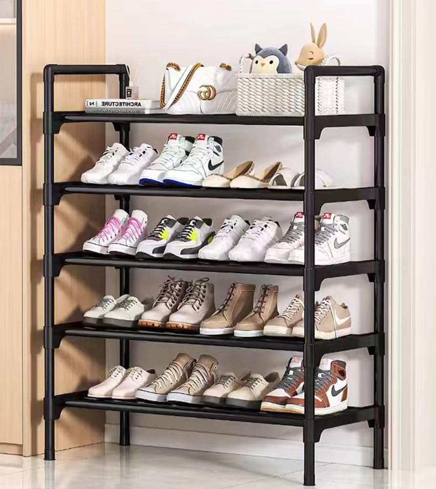 5-Tier ShoeOrganizer, Metal ShoeOrganizer, Stackable Closet ShoeRack, Freestanding Entryway ShoeRack, Easy to Assemble, Black