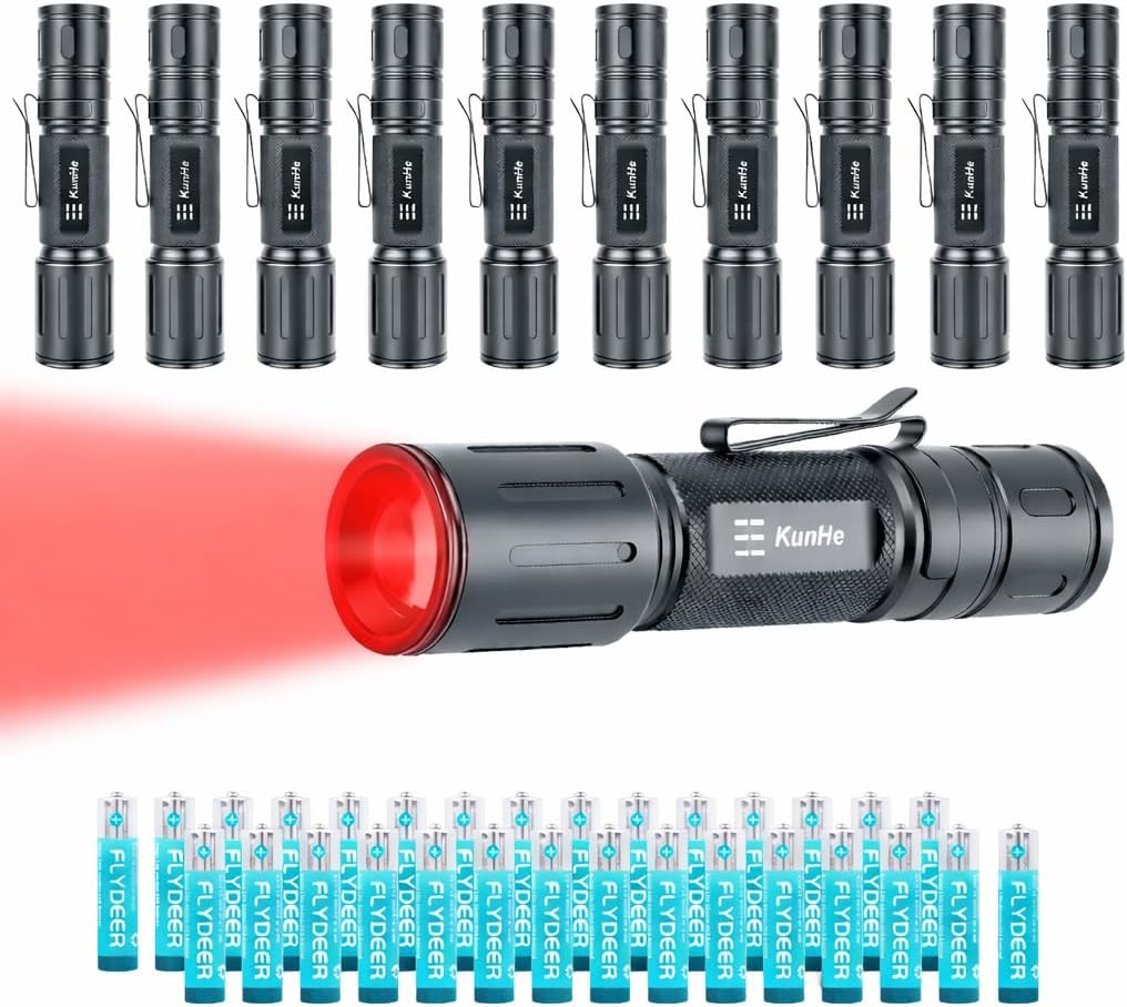 KunHe 2 Pack Red White Dual Light Source Flashlight Small Flashlight with Clip 3 Mode Brightness Pilot Aviation Flashlight