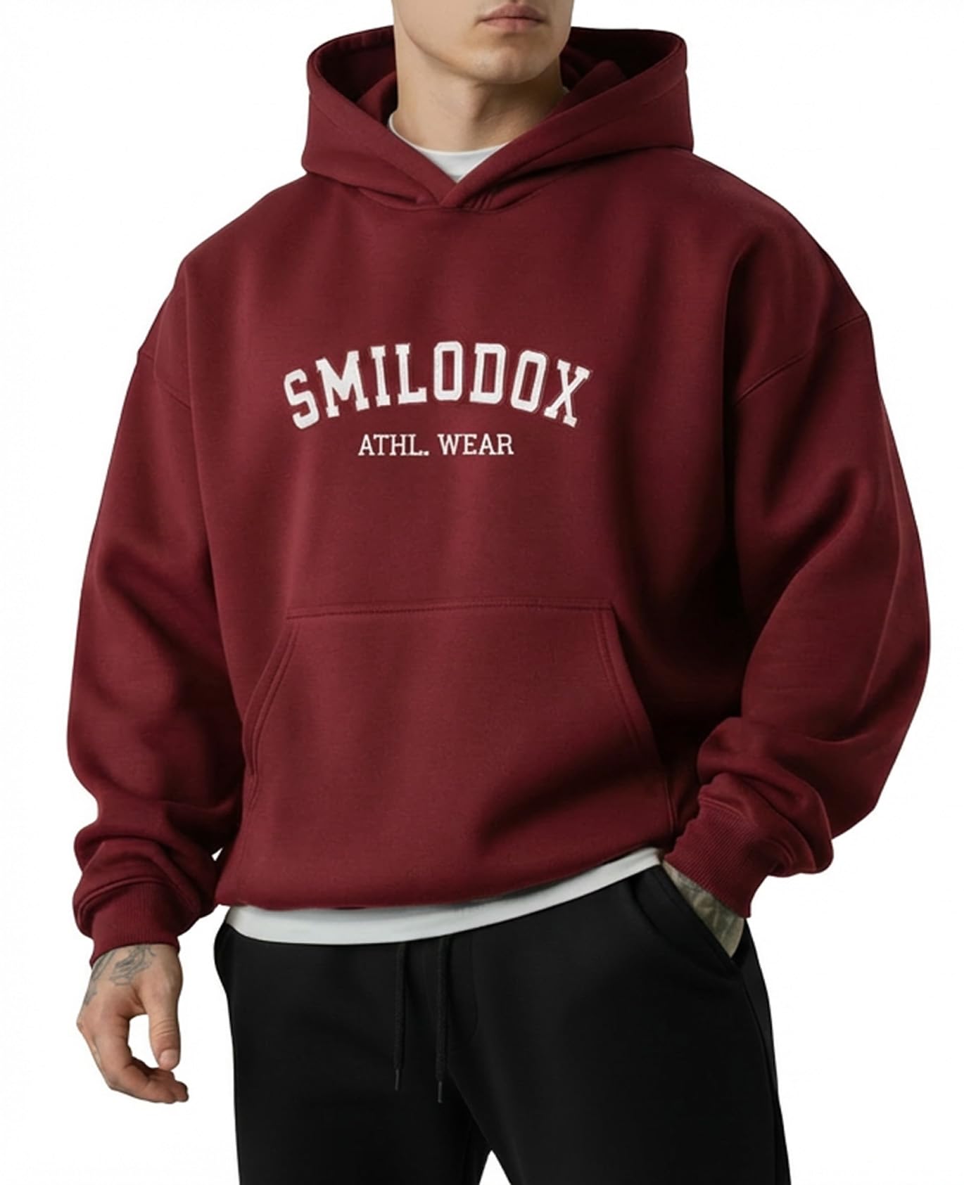 SMILODOX Hoodie Herren Kayson, Oversize Kapuzenpullover mit Frontprint, große Kapuze Sweatshirt, Kängurutasche, weicher Stoff, Warmer Pulli ideal für für Streetstyle, Alltag und Freizeit