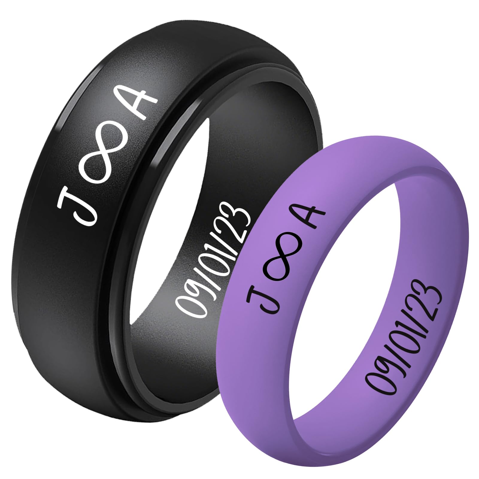 Ckchilie Personalized Silicone Wedding Bands for Couples 8MM Breathable Rubber Rings for Women Men Custom Promise Ring for Couple Engrave Silicone