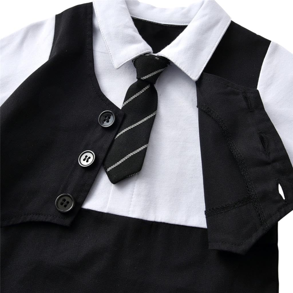 Dressy Daisy Infant Baby Boy One Piece Vest Suit Set with Hat Onesie Gentleman Formal Romper Outfit, Black/Khaki - Image 4