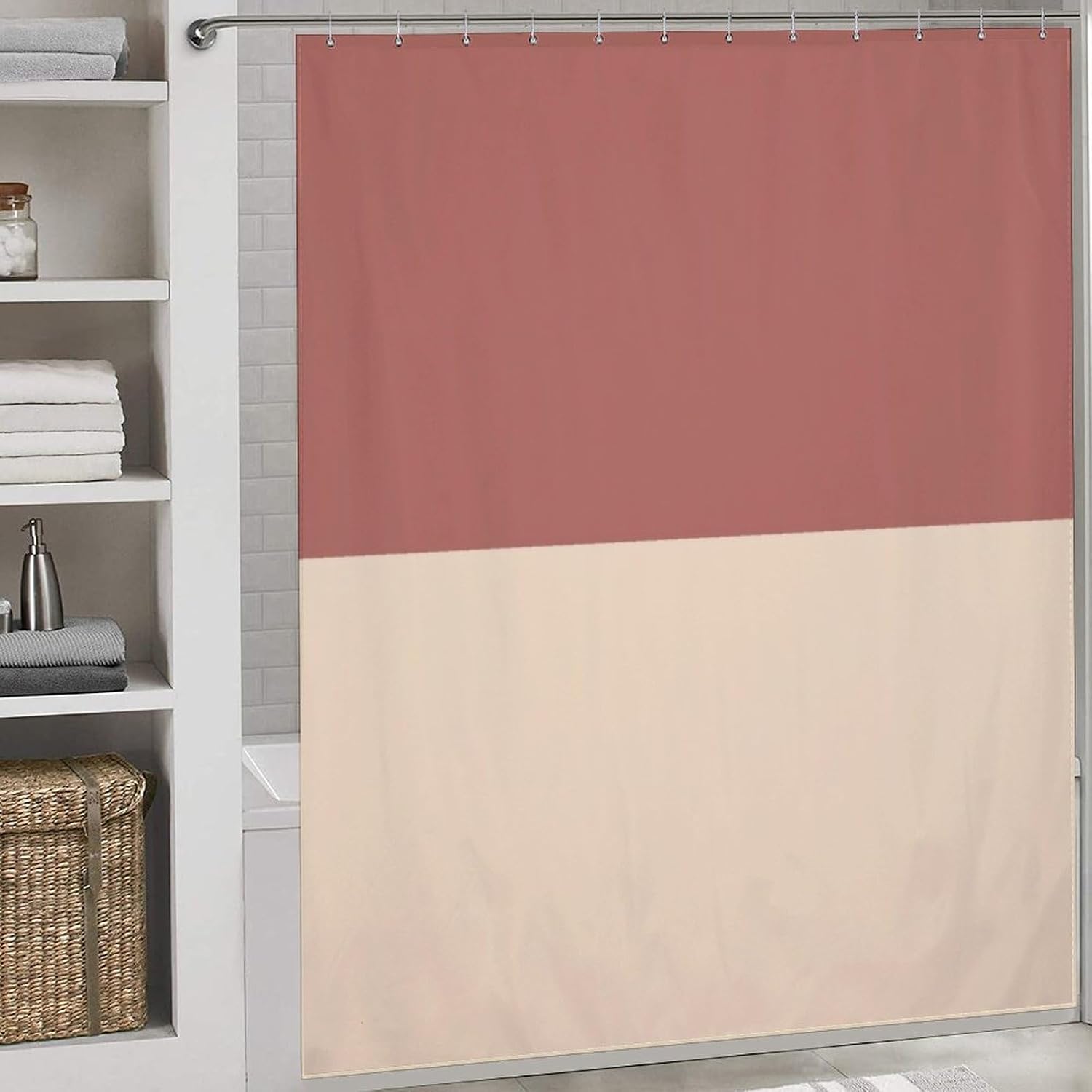 Luxury Shower Curtain Liner Set, Rosa and Beige Bathroom Curtains Waterproof & Washable Curtains for Bathtub, 72 X 72inch