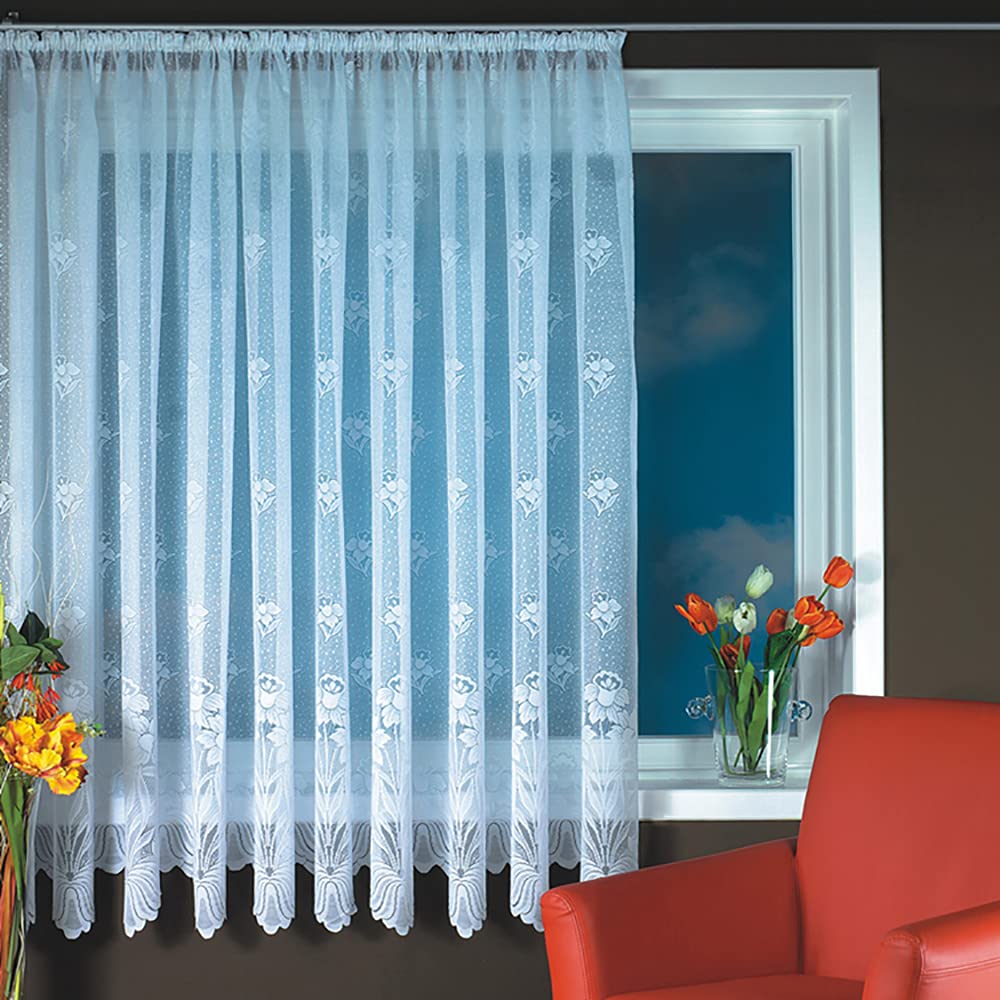 Tenda A Pannello In Organza Con Ricami Floreali – Semitrasparente, 300x145 Cm – Per Soggiorno, Camera Da Letto E Cucina – Bianco