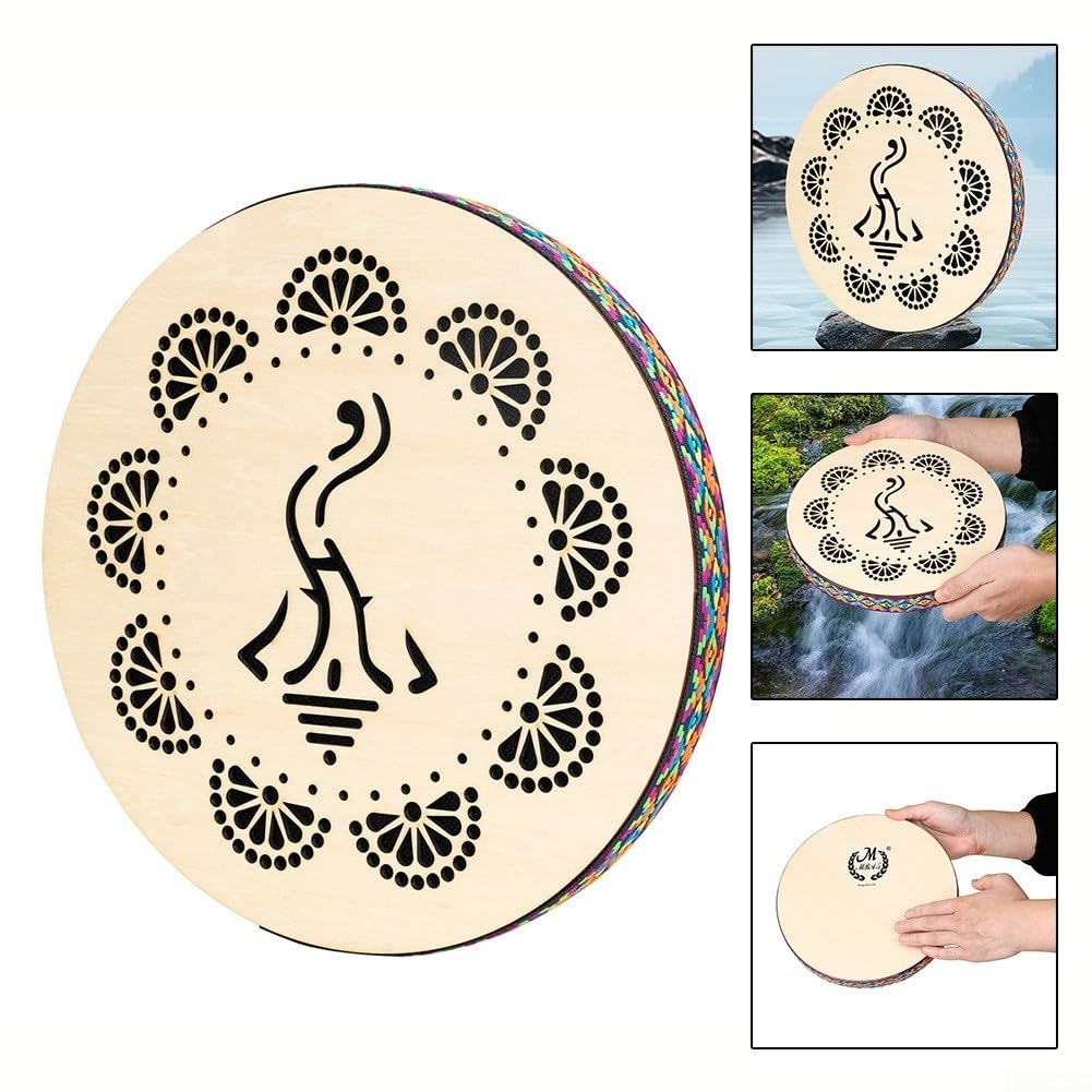 Tambour Ethnique 10" Bois Naturel Méditation Relaxation