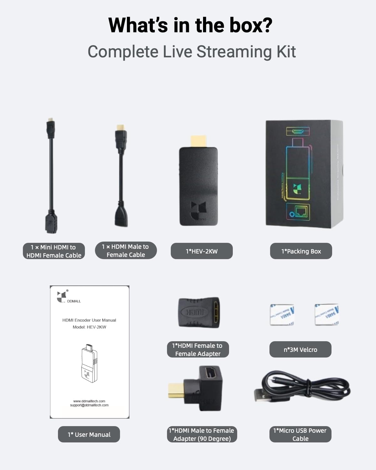 DDMALL Wireless HDMI Video Encoder HEVC H.265 H.264, 1080p 60fps Live-Streaming Hardware, Unterstützt SRT RTMP RTSP UDP HLS, Mini Design für Kirche, Outdoor-Events & Hochzeit (HEV-2KW)