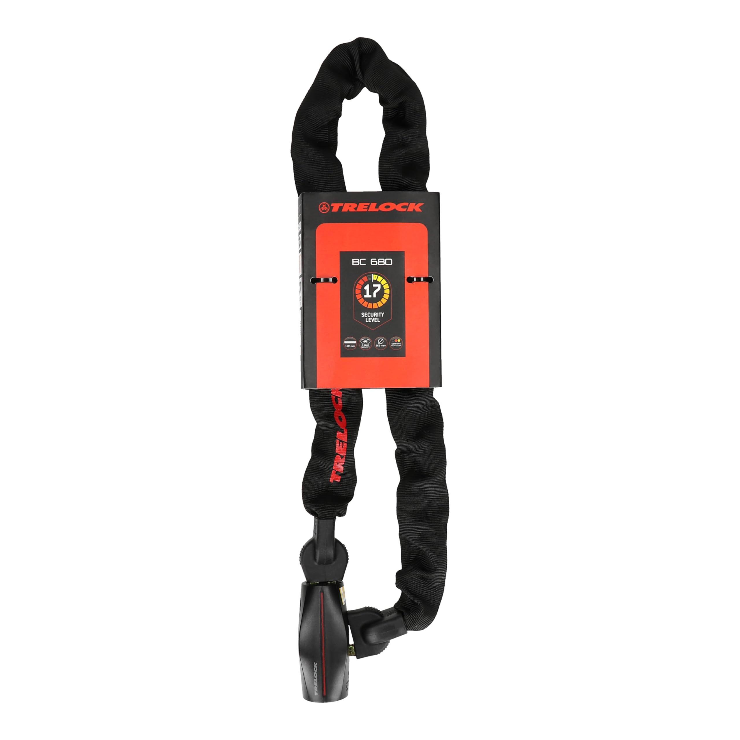 TRELOCK BC 680 Kettenschloss – Länge 110 cm – Kettenglieder 9,5 mm – Sicherheitsstufe 17 – Mit 2 Schlüsseln