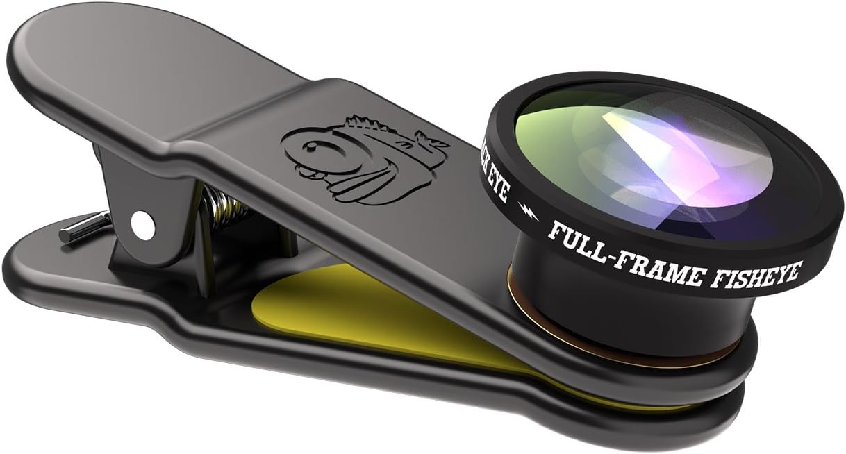 Black Eye Lens Full Frame Fish Eye 180 Degrees Universal Smartphone and Tablet Clip-On Camera Lens, Compatible with iPhone, iPad, Samsung - Black/Yellow