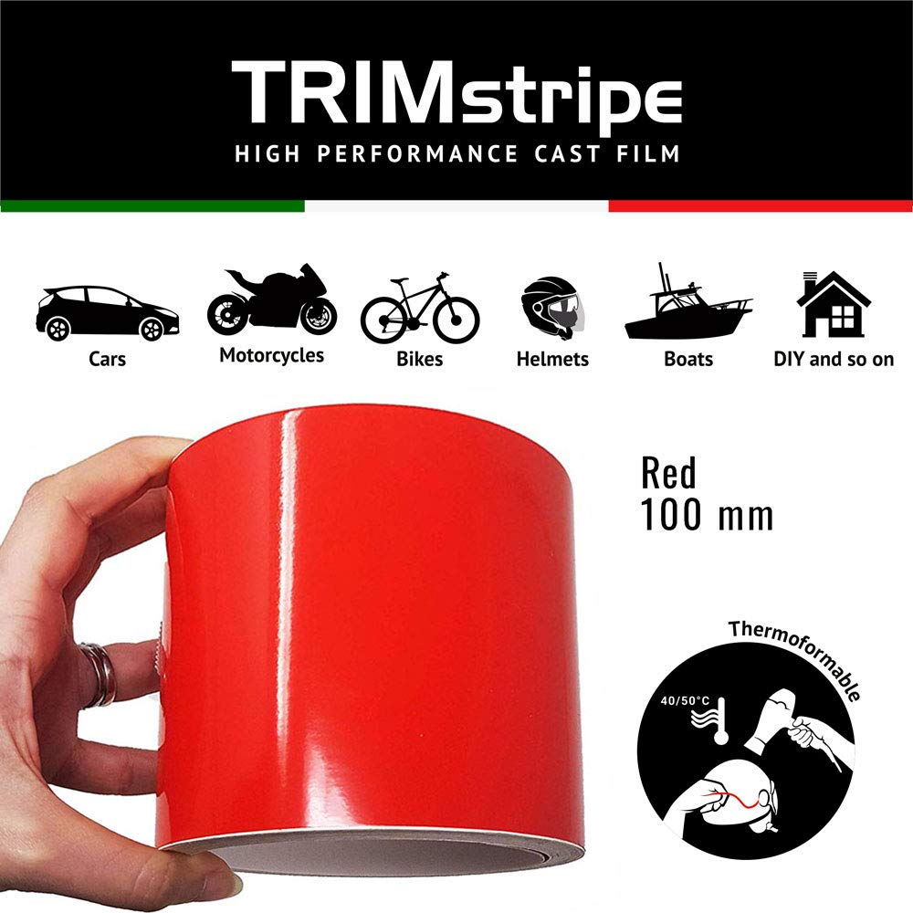 4R Quattroerre.it 10541 Trim Stripes Strisce Adesive per Auto, Rosso, 100 mm x 10 mt