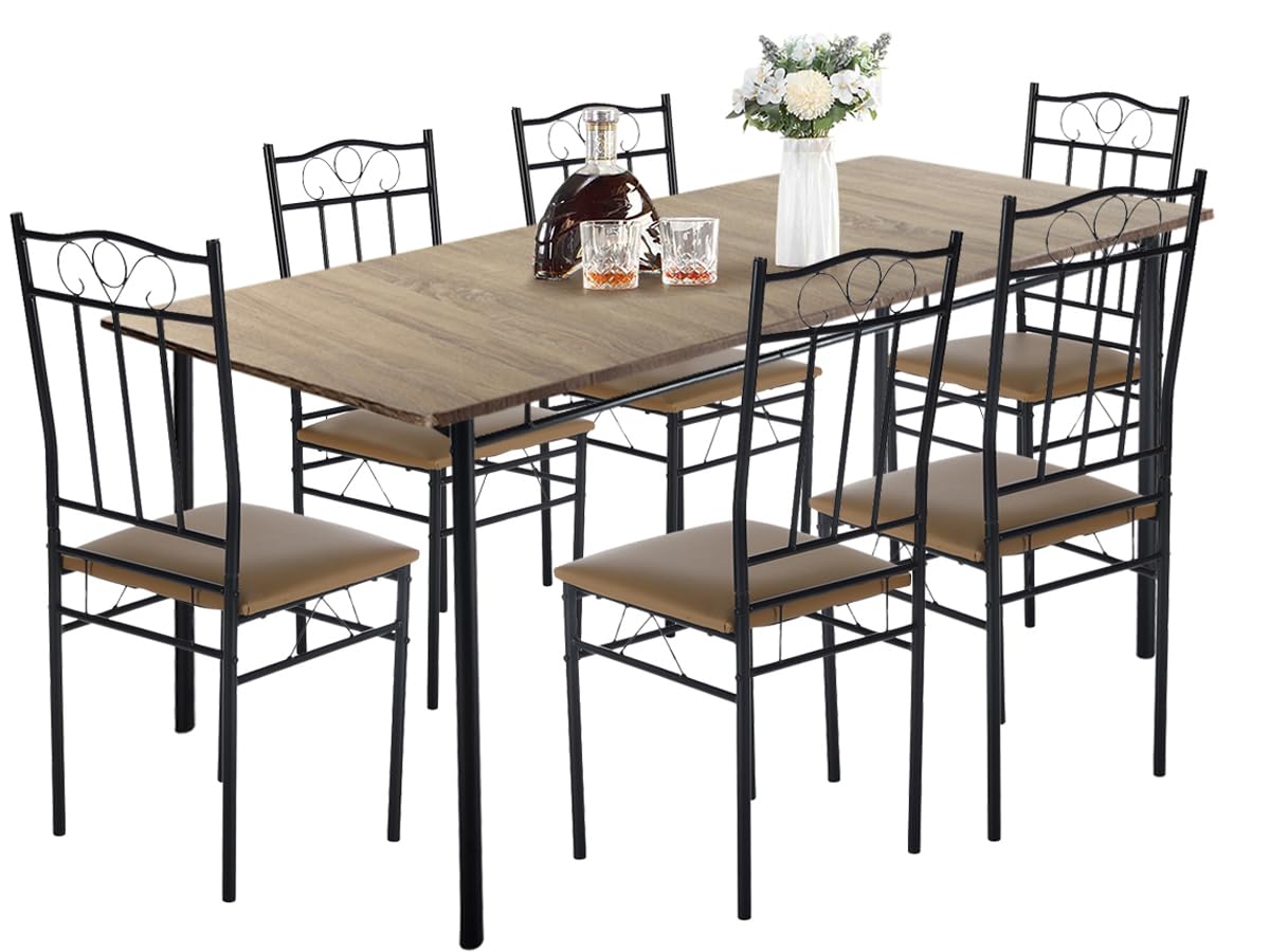 Amazon.com - FurnitureR Dining Table Set for 6, Rectangular Dining Room ...