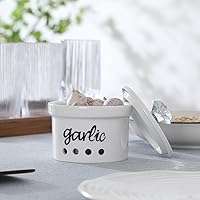 Vista 4 de HAOTOP Garlic Keeper with Crystal Lid, 12.5 oz Ceramic Garlic Saver Container for Countertop, Farmhouse Kitchen Decor (Silver)