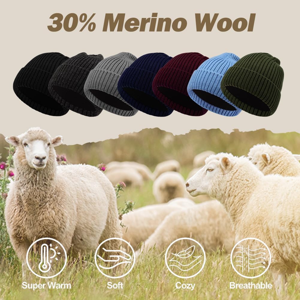 Oversize M/L/XL/XXL Merino Wool Beanie Hat for Men & Women - Fleece Lined Large Winter Hat Ski Skull Cap for Big Heads - Image 7