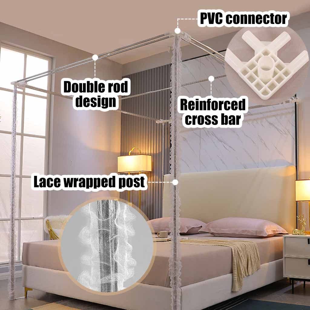 Moskitonetz für 1,5 m/5 Fuß Bett, Luxuriöser Betthimmel mit 4 Stangen, Dekorativer Bettvorhang für Jungen- und Mädchenschlafzimmer (Stil 3, 1,5 x 2 x 2 m)