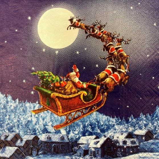 Set of 2 Paper LUNCH Decoupage Napkins CHRISTMAS SANTA SLEIGH REINDEER For Needlework Perfect For Birthday Holiday Wedding Cocktail Projects Premium Quality Exquisite Designs