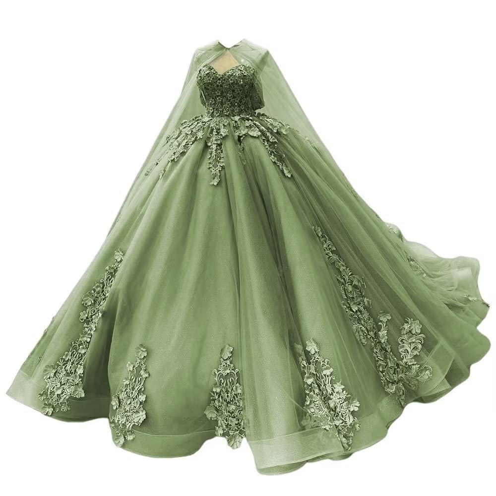 Tulle Quinceanera Dresses with Cape Lace Ball Gown Puffy Sweet 16 Dresses for Women Off Shoulder Prom Dress Y110