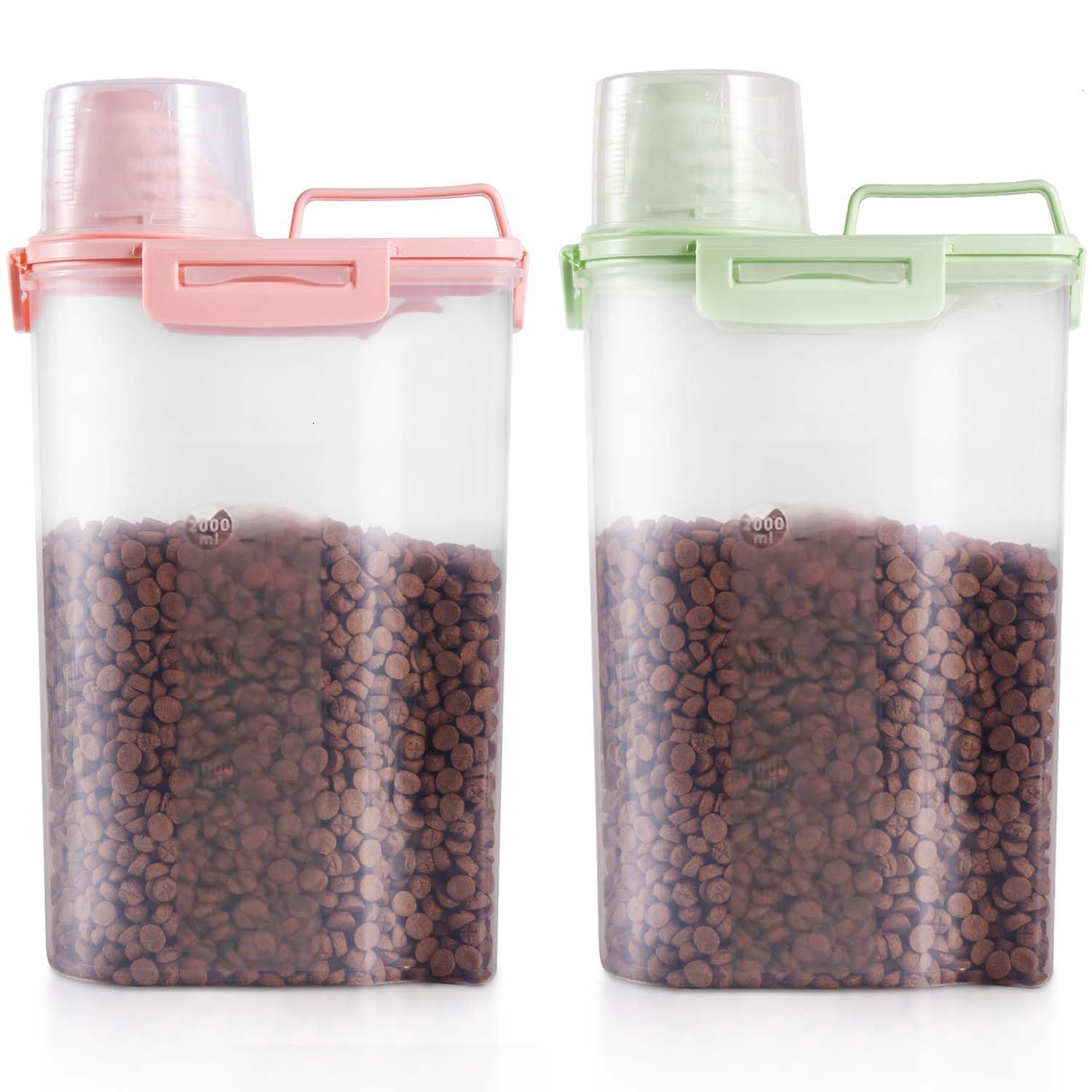 SenseYo 2 Pack 2.5lb Pet Food Storage Container with Measuring Cup, 3L Cat Food Storage Container Dog Food Storage BPA Free for Small Dog, Cat, Bird (