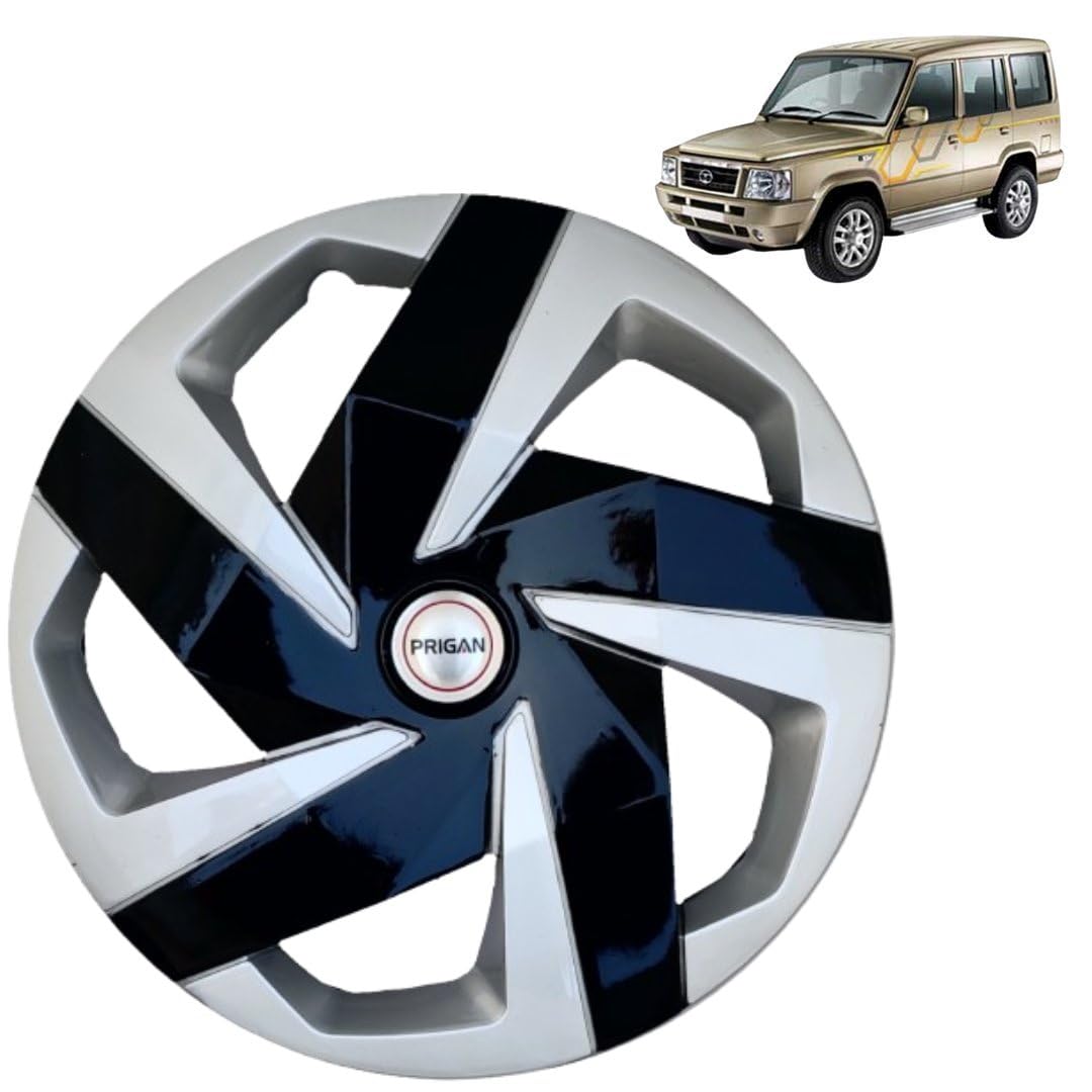 PRIGAN Wheel Cover for Sumo Silver Black Wheel Cover 16" for Sumo (Set of 4 Pcs) (Press Fitting) Model Name- Magnite DC 16