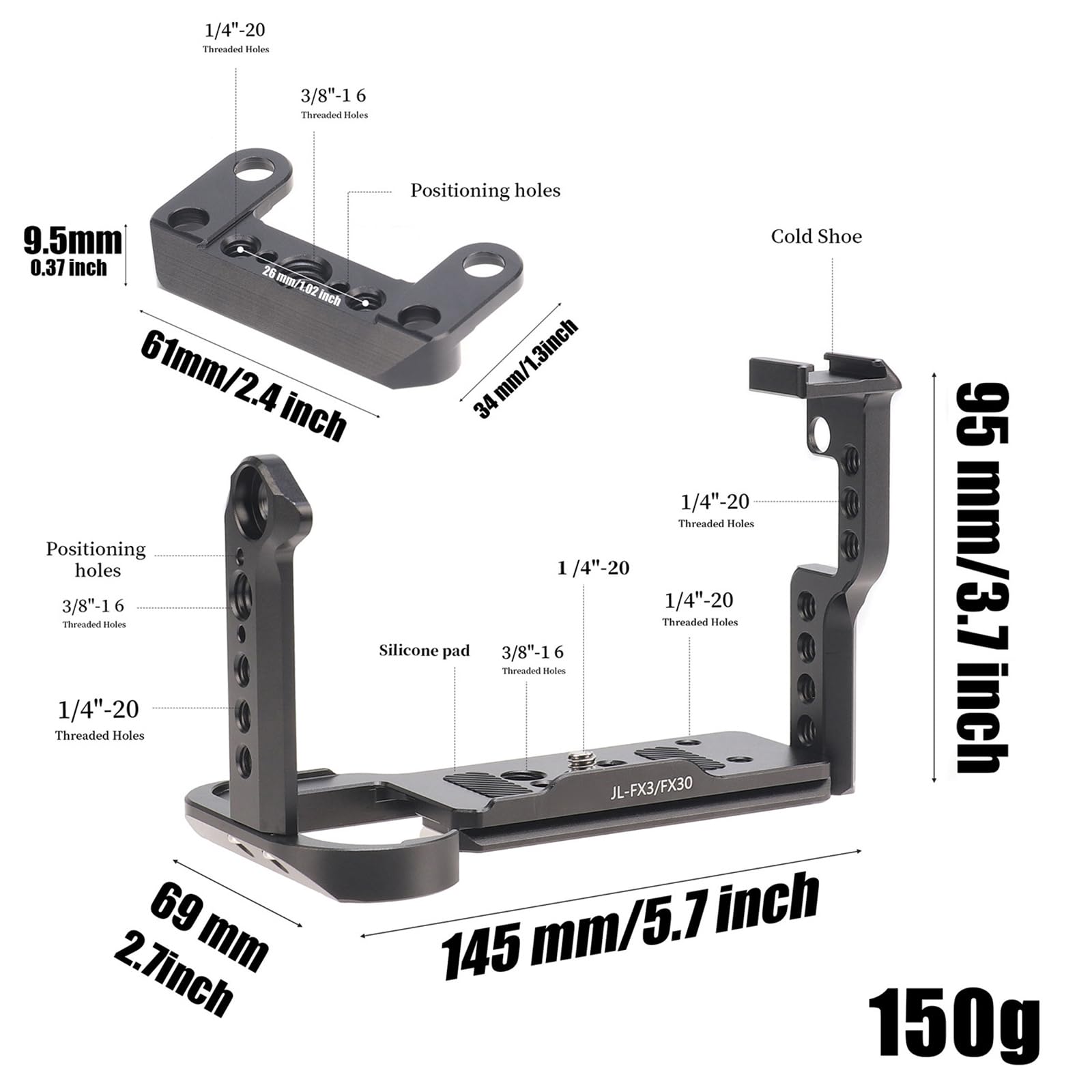 Gabbia per fotocamera professionale in metallo 1/4 3/8 fori per FX3 FX30 Durata e flessibilità per esigenze video e fotografia Piastra a sgancio rapido
