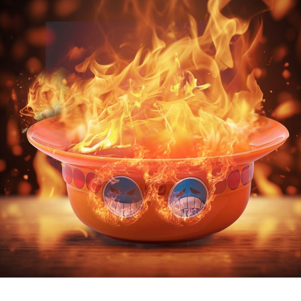 shiningsoul Hat Ramen Bowl Set (Orange Ceramic Bowl + Wooden spoon & Chopsticks) Dishwasher & Microwave Safe - Good Gift for Fans