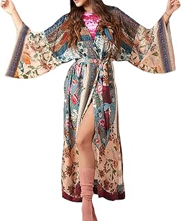 Bestyyou Women's Printed Kimono Cardigan with Tie Long Robe Dress Belted...