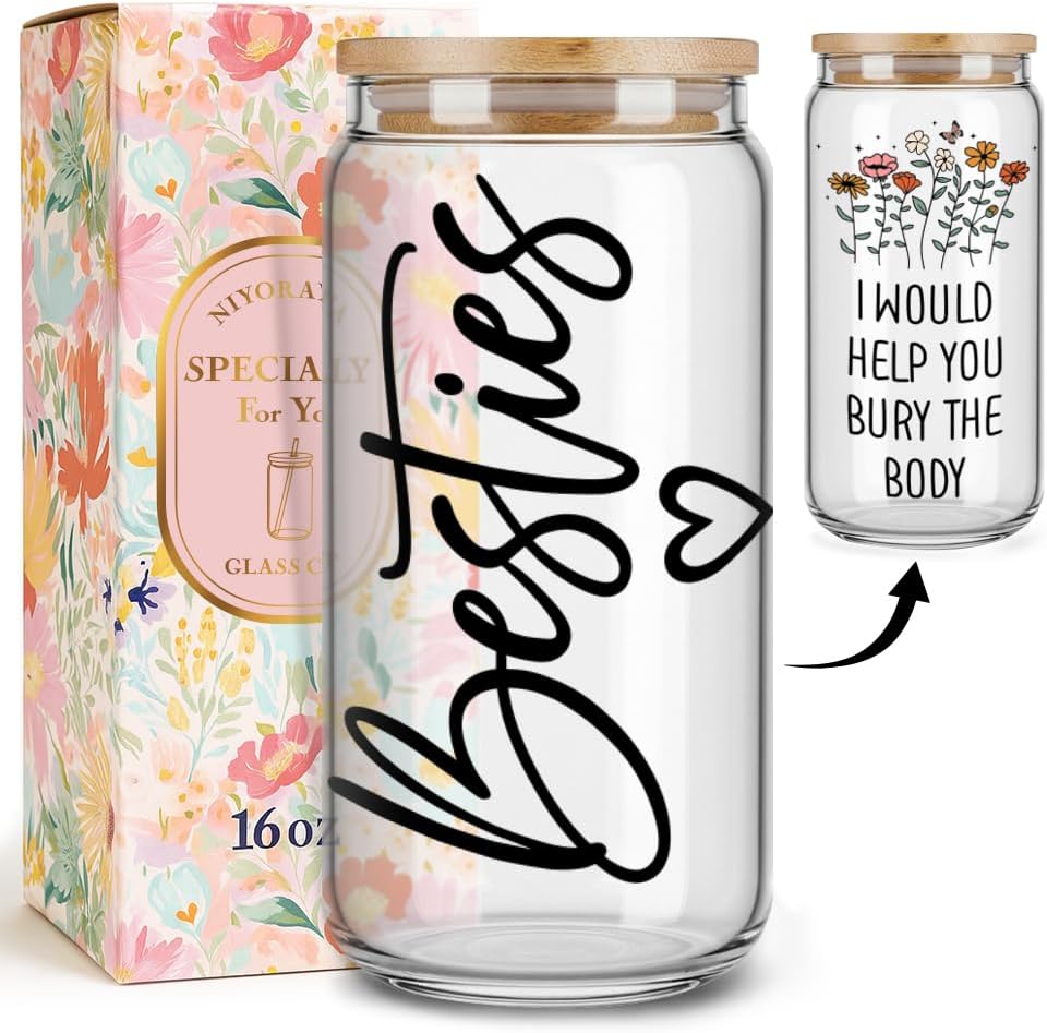 Bestie Gifts for Women,Frends,Bestie,BFF,Best Friend Birthday Gifts,Glass Coffee Cups with Lids and Straws,Best Friend Glass Mug Gifts for Christmas,Thanksgiving,I Would Help You Bury the Body-135