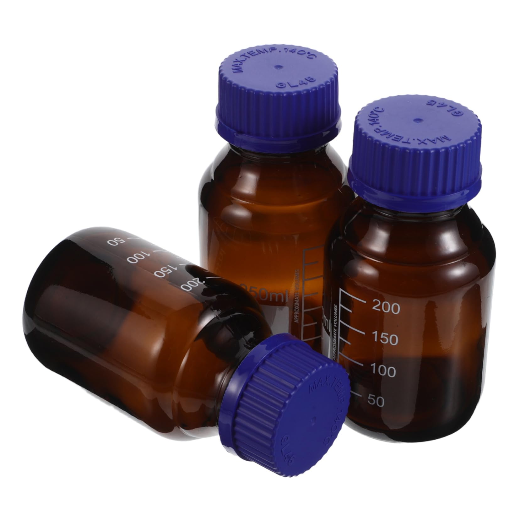 Bottiglia per Reagenti in Vetro Marrone 250ml con Graduazioni, 3 Pezzi | Boccette Vetro per Reagenti, Vetro da Laboratorio con Graduazioni, per Laboratori Chimici