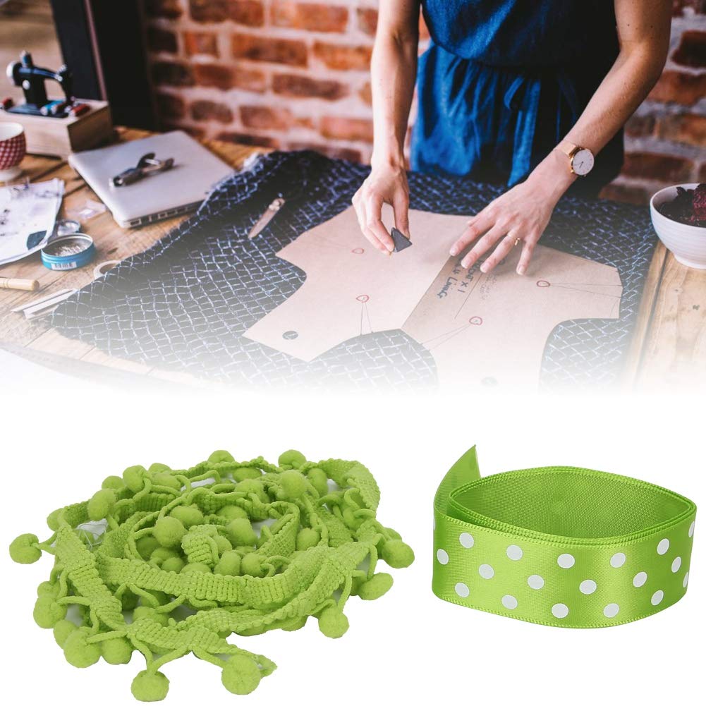 Szycie koronkowych wykończeń, 2 szt. Wstążka z frędzlami w kształcie kulki Pom Tapicerka do szycia, wianek kuli Szycie frędzli Koronka(Green)