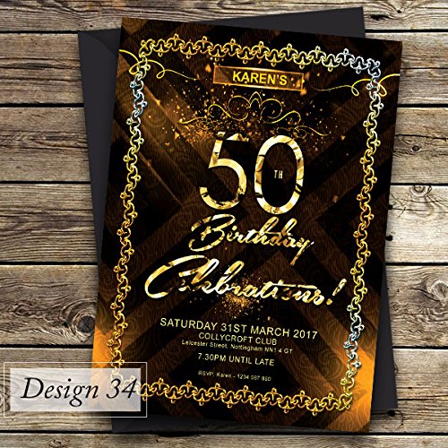 50 Personalised Birthday Invitations/Party Invites Choose from 39 Stunning Designs • 18th 21st 30th 40th 50th - Any Age. Customise All Wording and Colours | Design 34