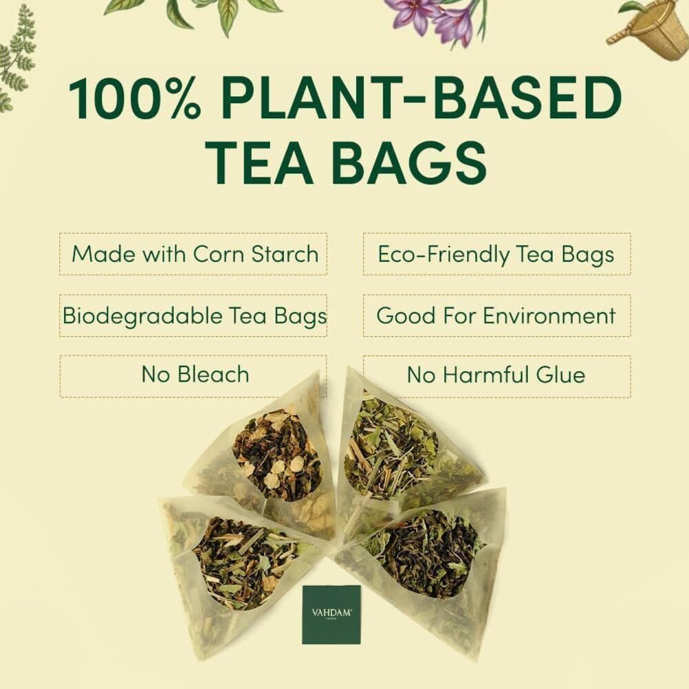 VAHDAM Caja de Regalo de Té Verde Surtida 6 Sabores 36 Bolsas Piramidales