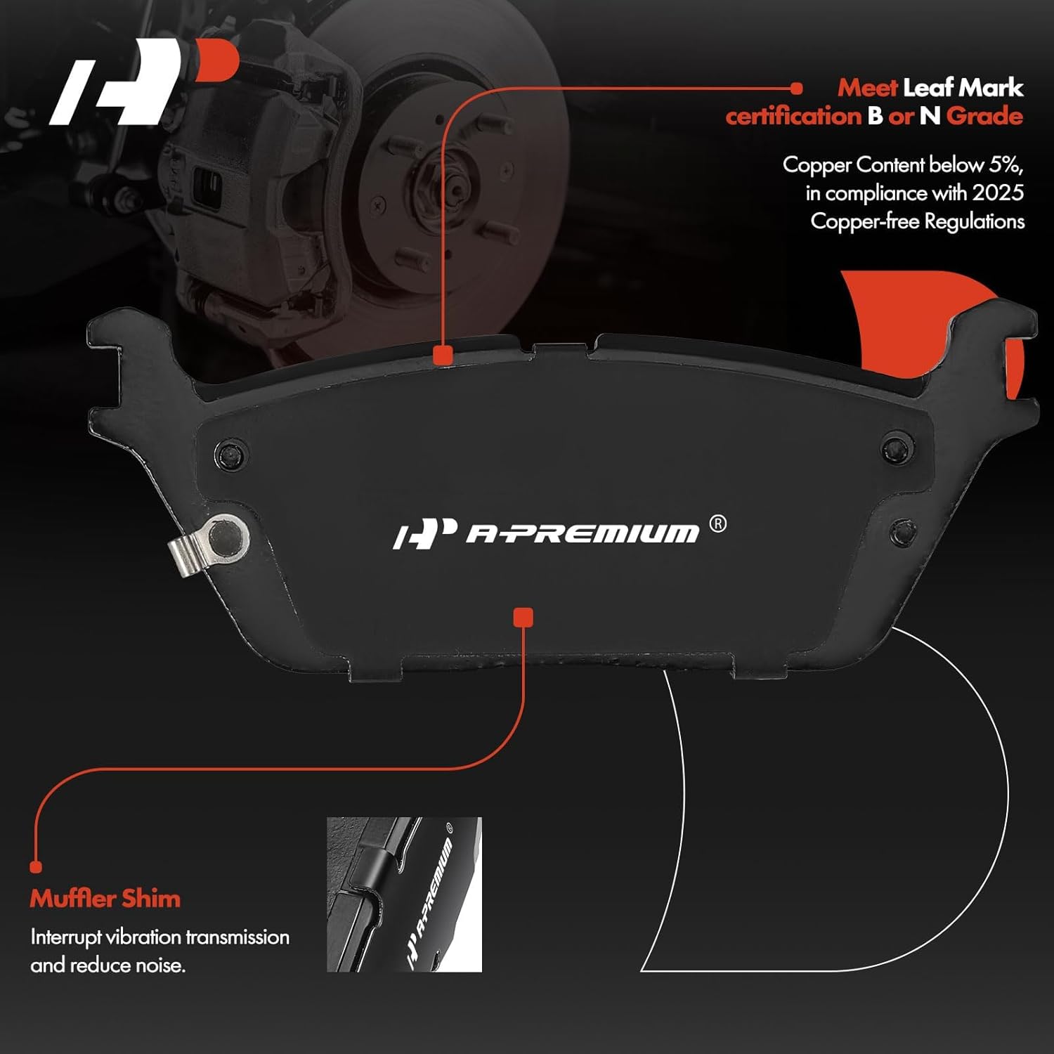 A-Premium Rear Ceramic Brake Pads Set Compatible with Ram Models - 1500 2019 2020 2021 2022 2023, 4-Pack