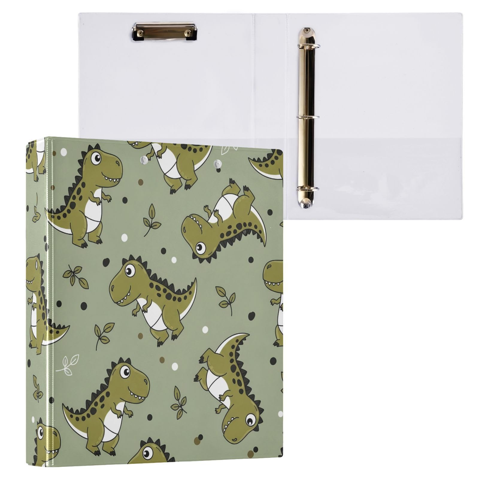 Dinorsaur - Raccoglitori a 3 anelli, 3,8 cm, decorativi, rotondi, con clip in metallo, formato A4, organizer per casa e ufficio, confezione da 2