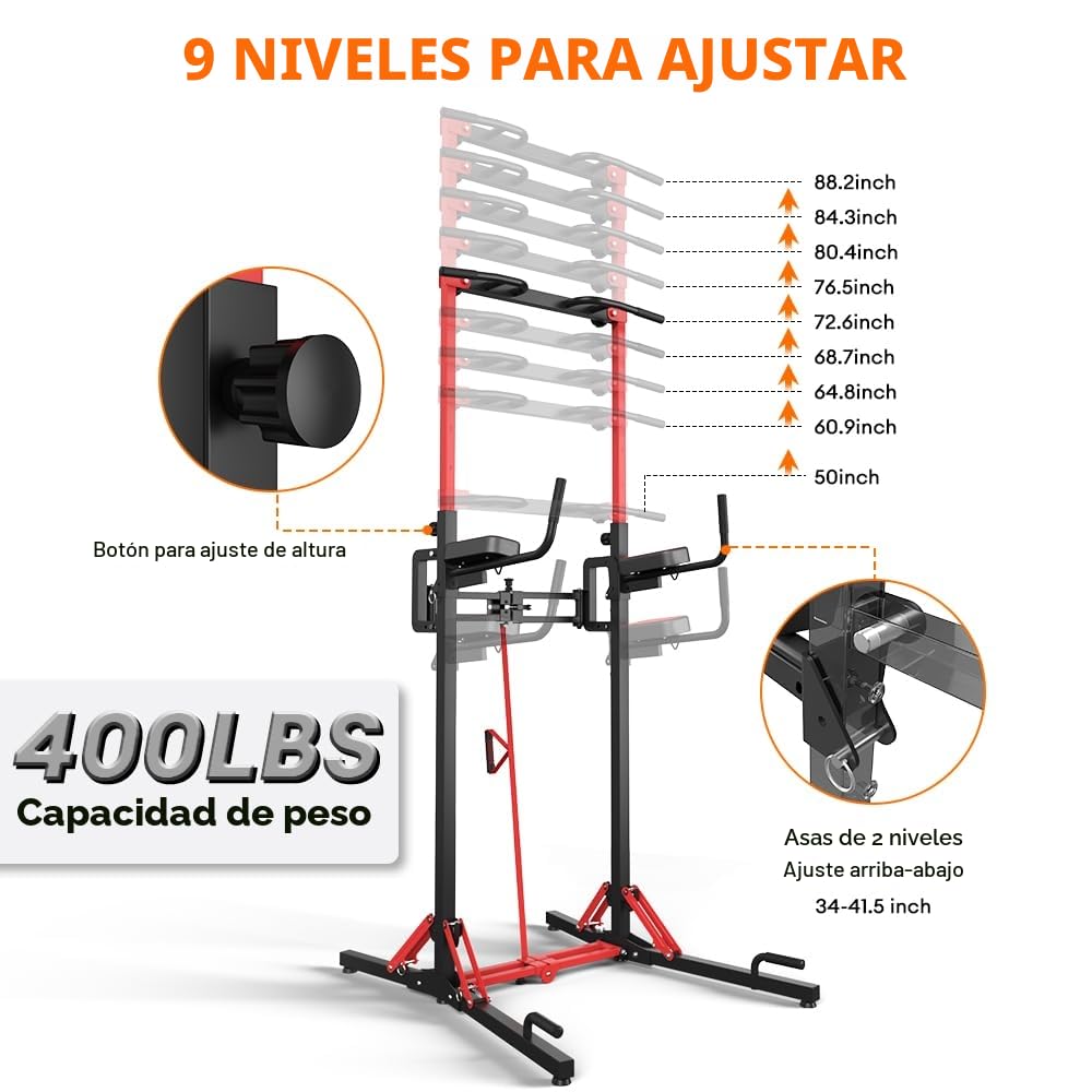 ONETWOFIT Power Tower Plegable Estación de Fondos, Barra de Dominadas para Gimnasio en casa, Altura Regulable Estación de Entrenamiento,Capacidad de carga: 180 kg (Black-1)