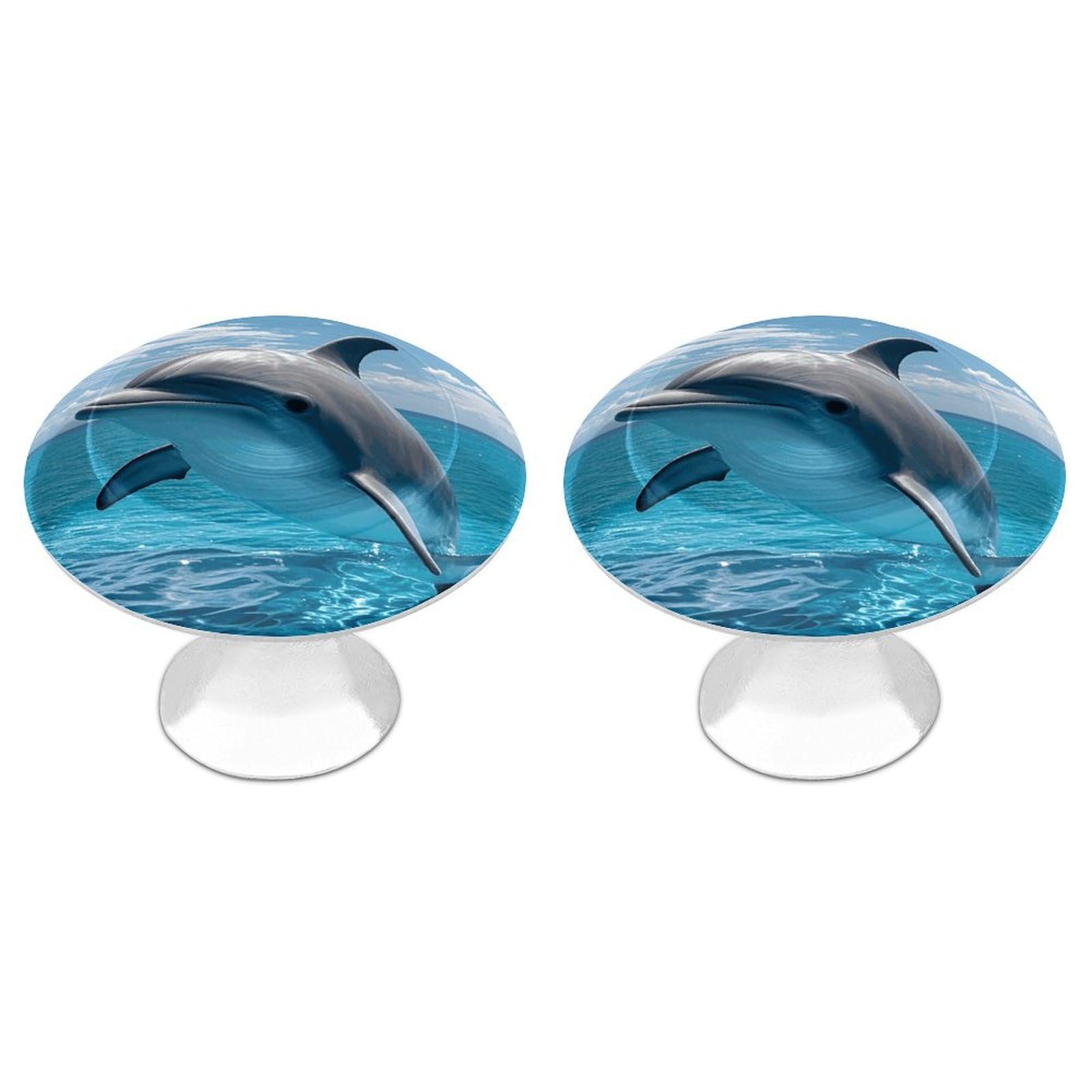FekiLoot Ocean Dolphin Looking at You Cabinet Knobs 2 Pack Stainless Steel Round Dresser Drawer Knobs Kitchen Drawer Hardware Dresser Knob Closet Door Pulls Cabinet Handles for Cupboard Drawer Pulls