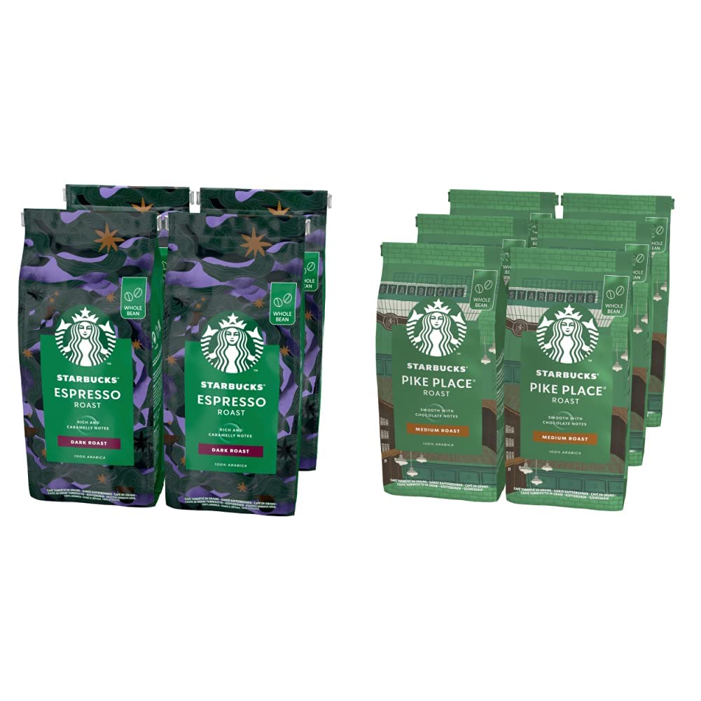 STARBUCKS Espresso Roast Café De Grano Entero De Tostado Intenso (4 Bolsa de 450g) & Pike Place Café De Grano Entero De Tostado Medio 6 Bolsa de 200g