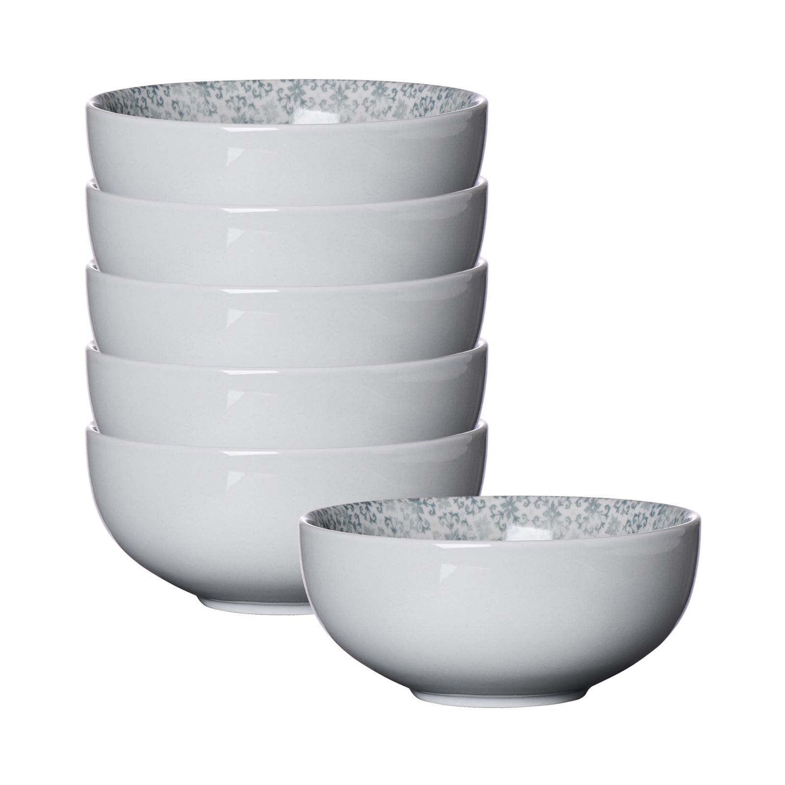 Ritzenhoff & Breker Porto Müslischalen 6er Set | Ø 15 cm | Schalen für Salate und Desserts mit folkloristischem Muster | Porzellan | Spülmaschinen- & Mikrowellengeeignet | Graublau