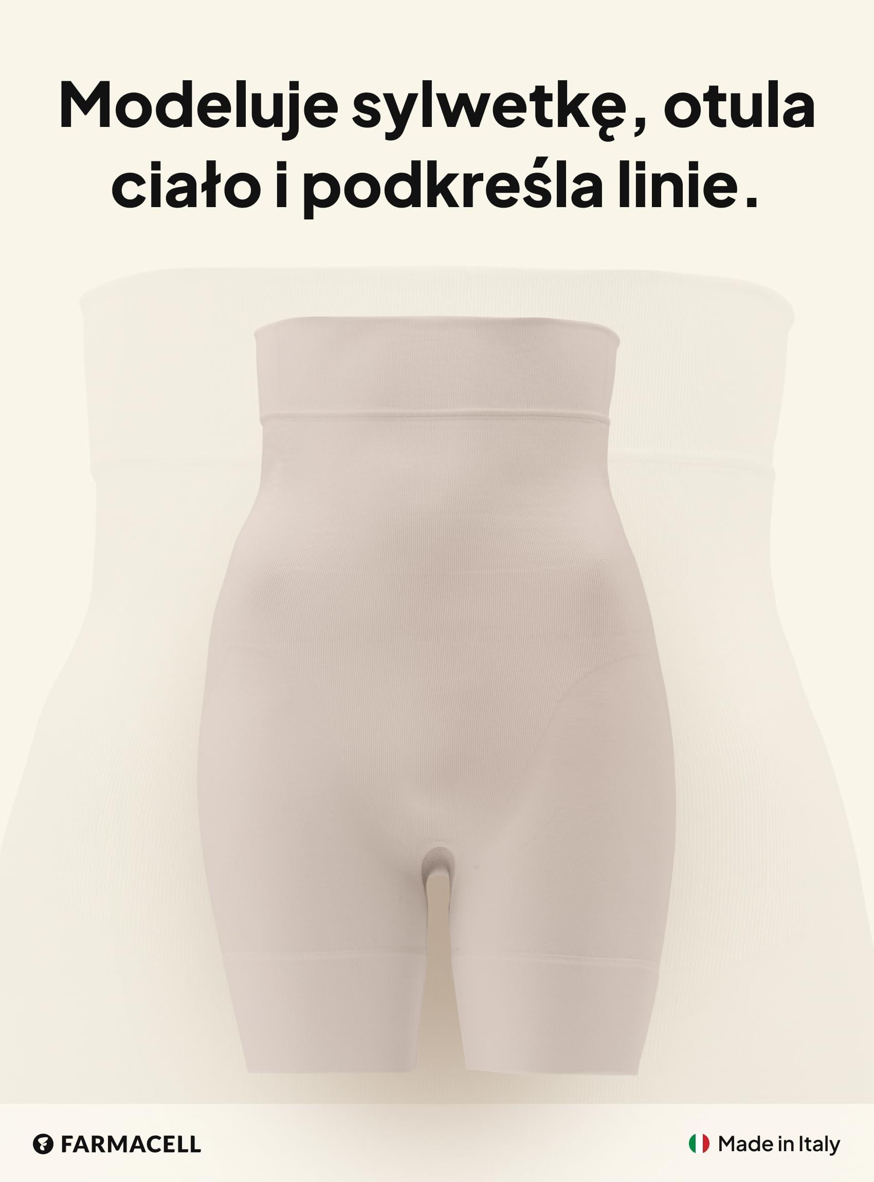Farmacell Krótkie Szorty Modelujące Damskie, Kontrolą Brzucha, Push-Up, Made in Italy, 602