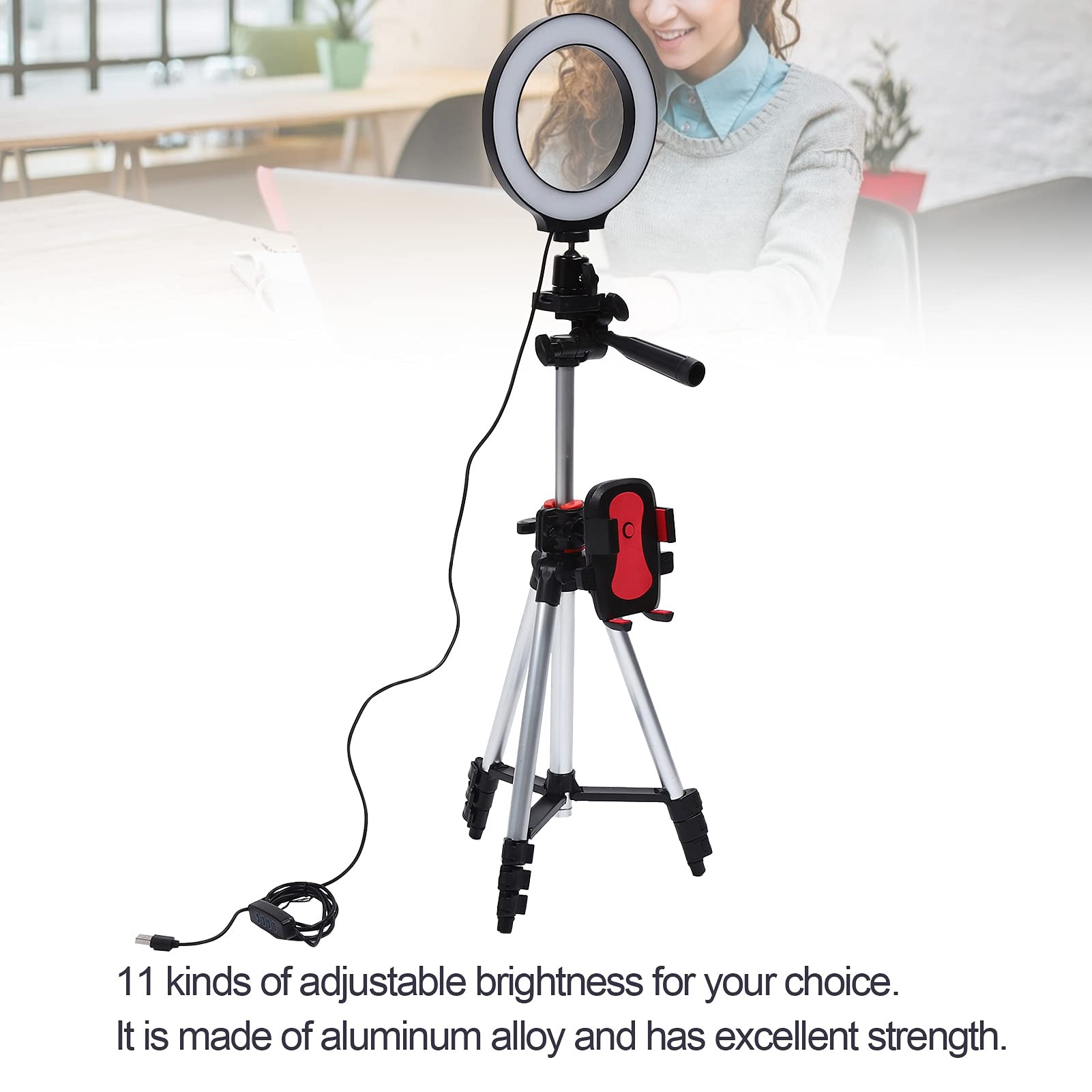 Anello di luce a LED dimmerabile da 6,2 pollici, luce di riempimento per fotografia con treppiede regolabile e supporto per telefono per studio di video trucco, anello di luce in l