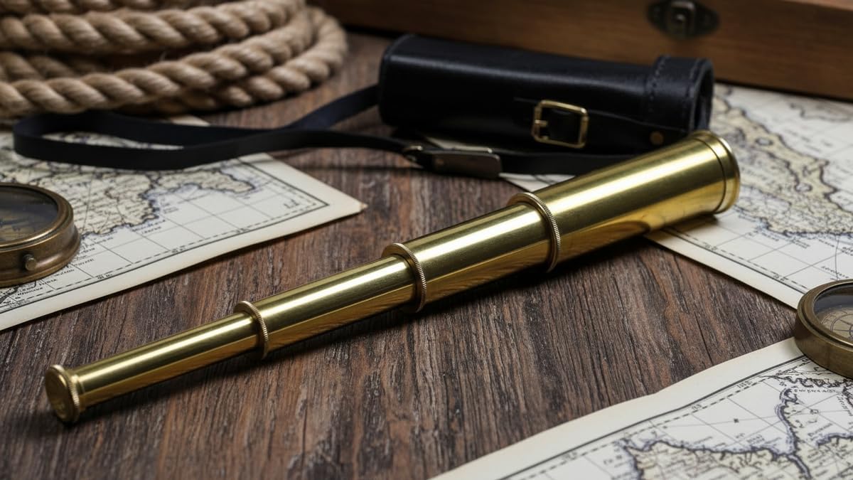 Telescopio de mano de latón macizo de 15" – Cristal espía pirata con funda de cuero negro