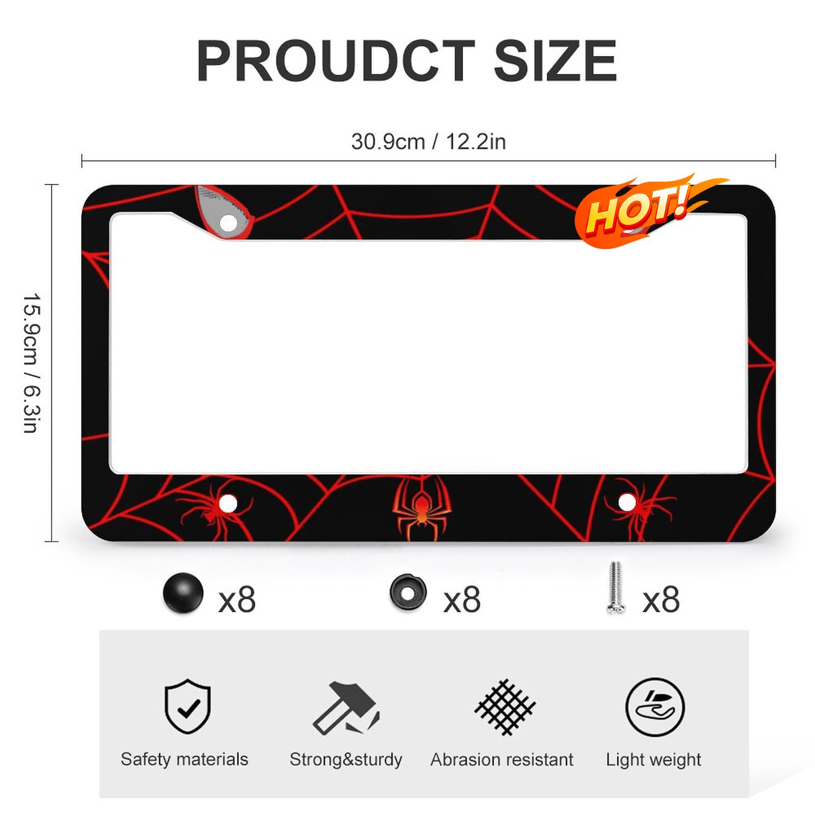 Spider Web License Plate Frame Novelty Personalized Car Tag Spider Web Steering Wheel Covers Halloween License Plate Cover 4 Holes for US Standard Vehicles with Screw Caps Car Accessories