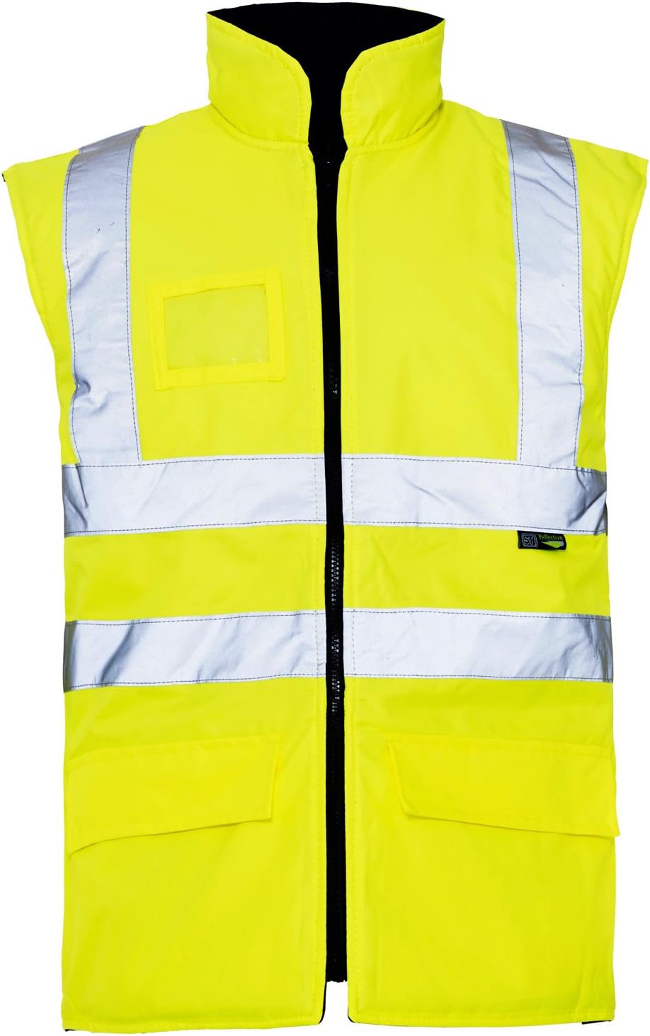 Mens Hi Viz Reversible Fleece Lined Bodywarmer Waistcoat Gilet Vis Visibility Workwear Building Roadworks Walking Cycling Safety Uniforms Rail Recovery Auto Repair Garage Warm Railway Reflective