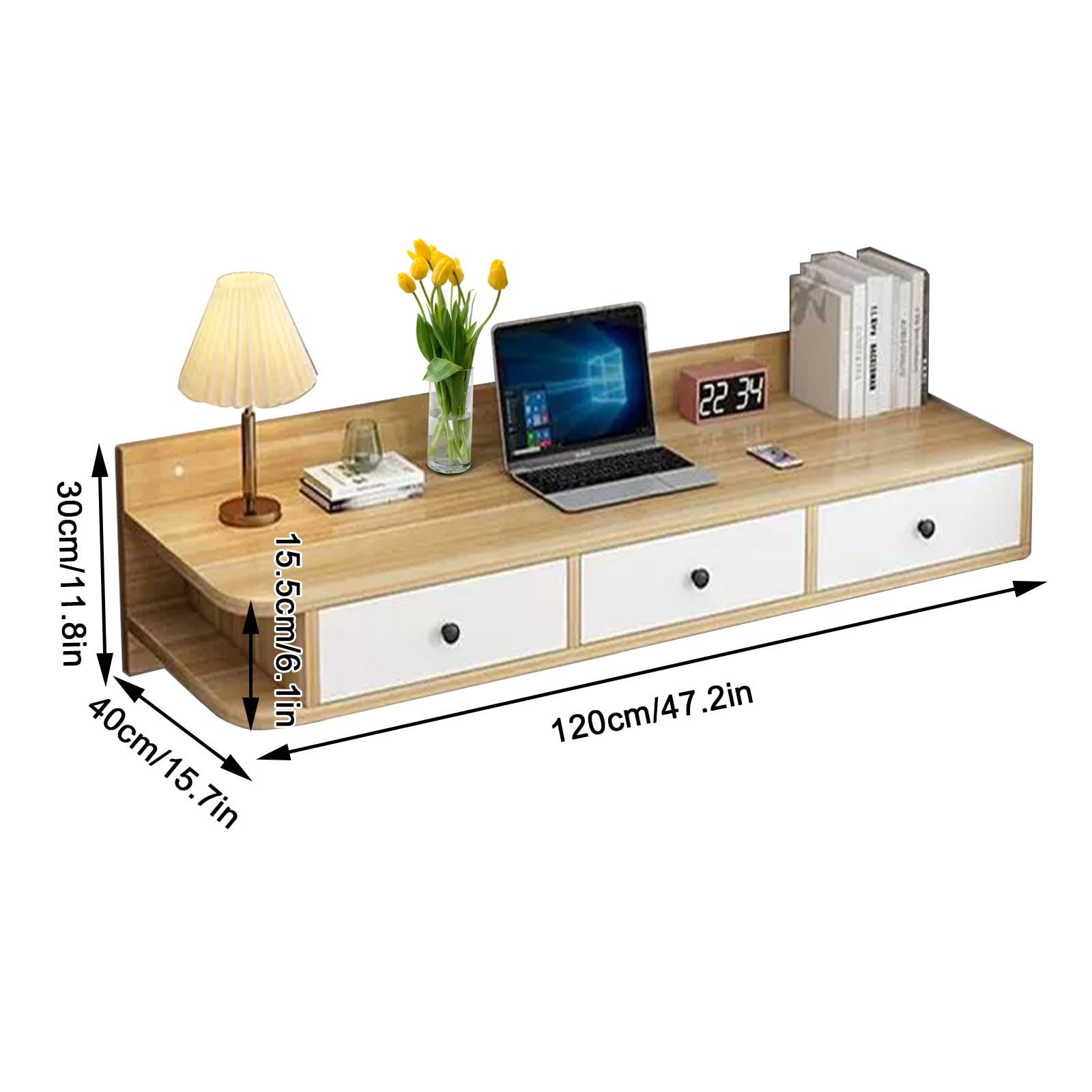 Aan de muur gemonteerd bureau met 2/3 lades, wit, modern Aan de muur gemonteerd bureau met 2/3 lades, wit, modern