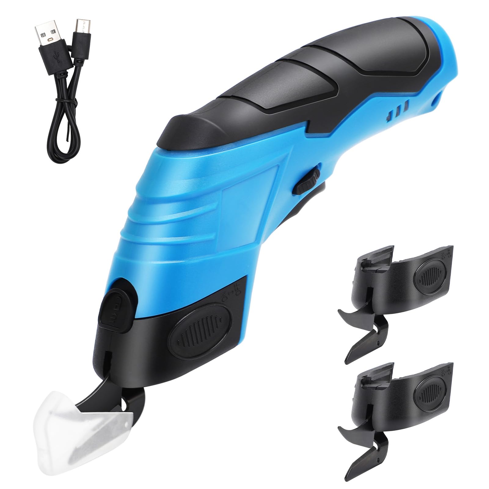 Gugxiom Electric Scissors,Carpet Cutter with 2 Replaceable Blades,Cordless Electric Scissors for Cutting Fabric/Leather/Carpet/Cardboard (1+2 Blade Blue)