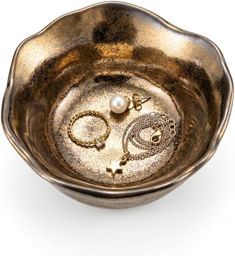 Jewelry Dish, Metallic Ceramic Ring Tray, Gold Glaze