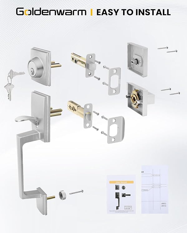 Goldenwarm Front Door Handle and Deadbolt Set, Brushed Nickel Front Door Lock Set with Reversible Handle Lever, Modern Front Door Hardware, Front Door Handles and Locks by Goldenwarm - Image 5