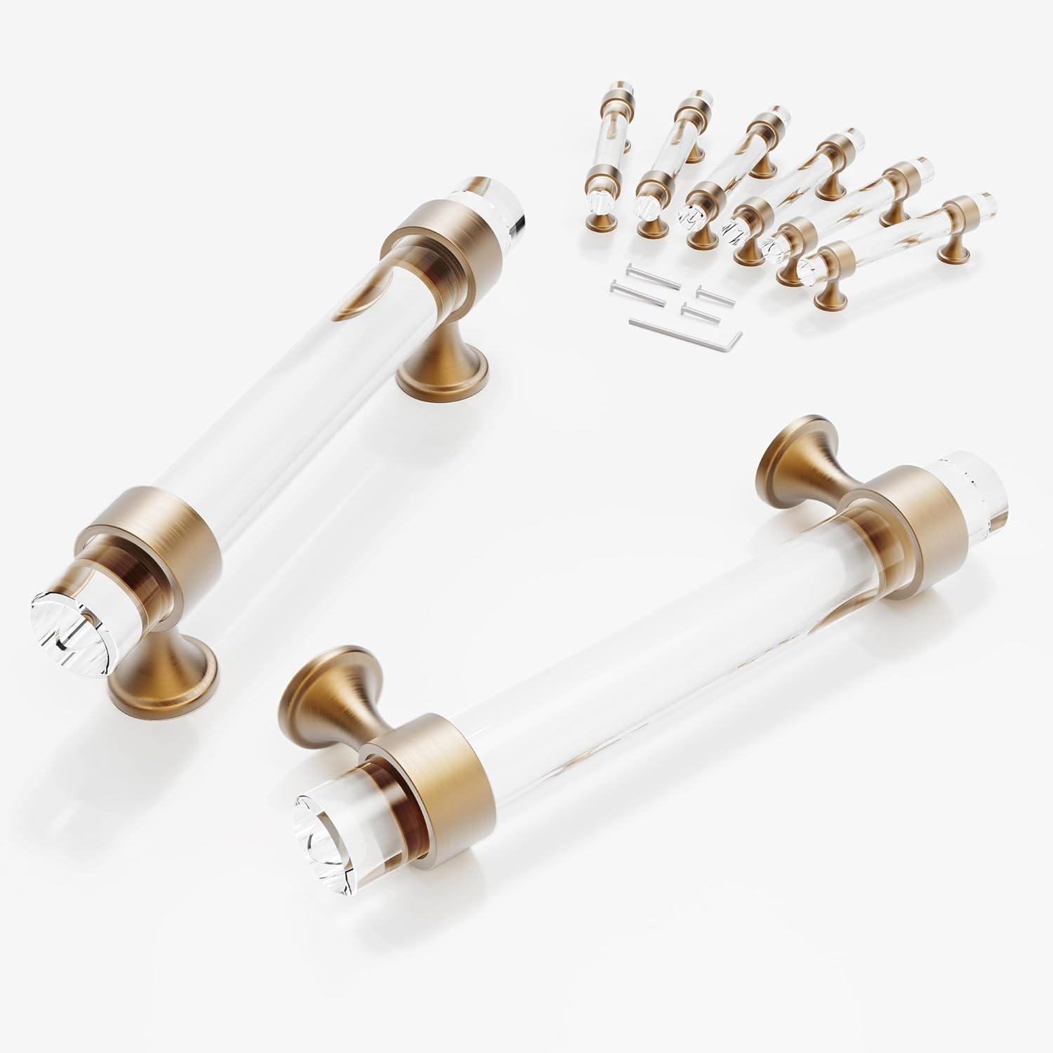 3 3/4 inch Cabinet Handles Kitchen Cabinets Drawer 6 Pack, Champagne Bronze 96 mm Crystal Pulls Solid Base Closet Cupboard Dresser Drawers Hardware Handles Bathroom Bedroom Pull Glass Clear Hole Center : 3-3/4 Inch (96mm) Champagne Bronze